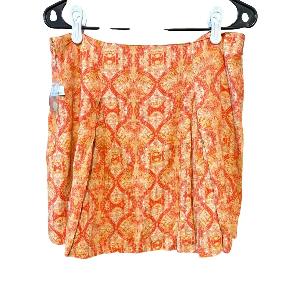 Free People Casual Lover's Lane Printed Mini Skirt Orange Yellow Button‎ Sz 12